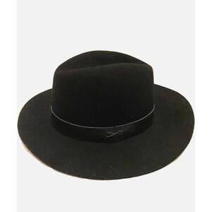 NWT Hat Attack Womens 100% Wool Felt Brimmed Fedora Leather Trim Black Hat